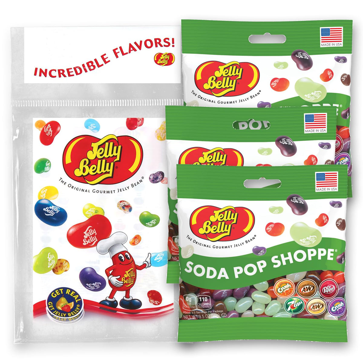 Jelly Belly Soda Pop Shoppe jelly beans in a grab-and-go bag for snacking.