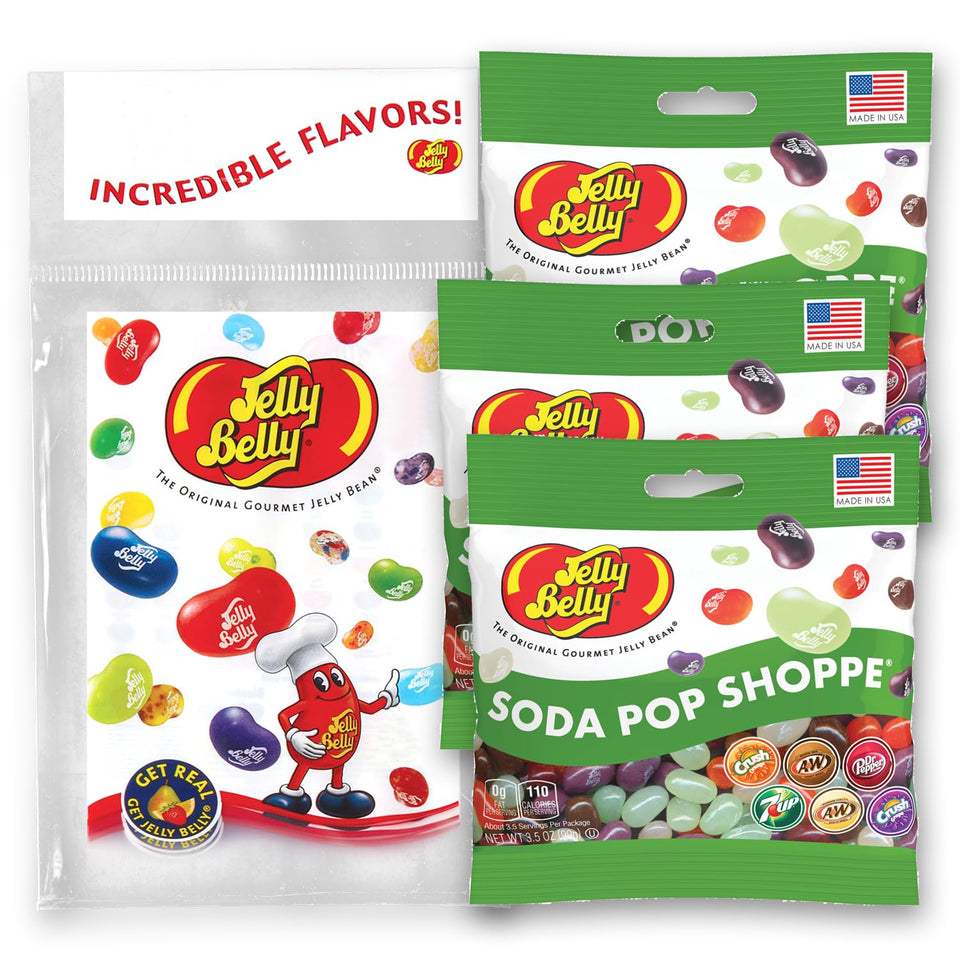 Jelly Belly Soda Pop Shoppe jelly beans in a grab-and-go bag for snacking.