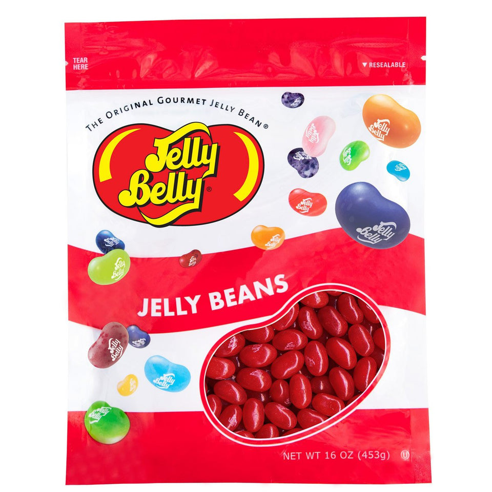 Jelly Belly Sour Cherry jelly beans in a resealable 1 lb bag for fresh, fruity snacking.