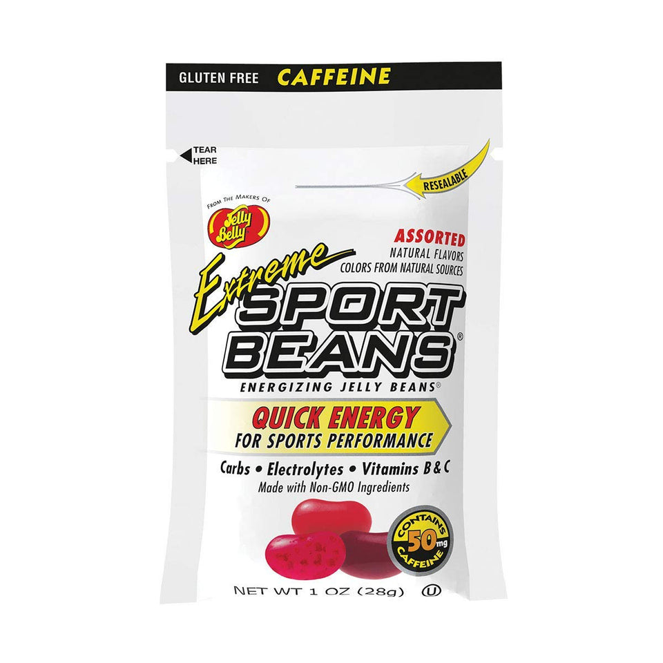 Jelly Belly Sport Beans Extreme 1oz pack, front view, convenient caffeine boost for workouts.