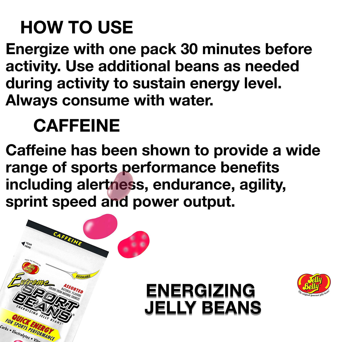 Closeup of Jelly Belly Sport Beans Extreme Assorted beans for quick-energy bites.