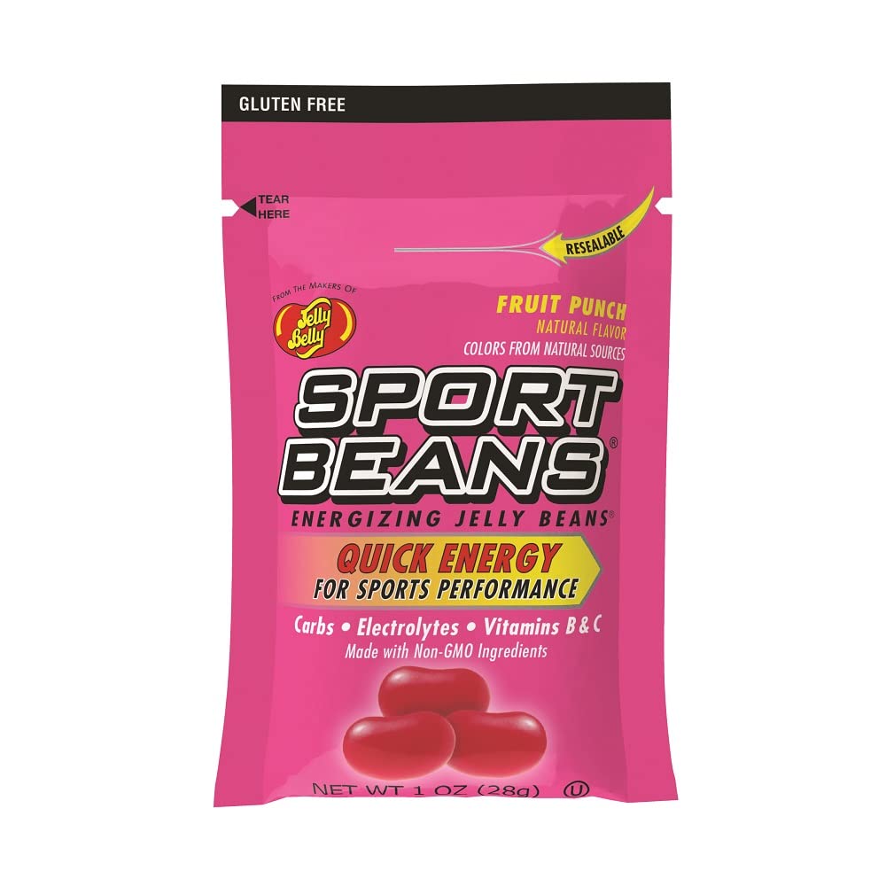 Jelly Belly Sport Beans Fruit Punch six-pack bags offer quick energy with electrolytes for workouts