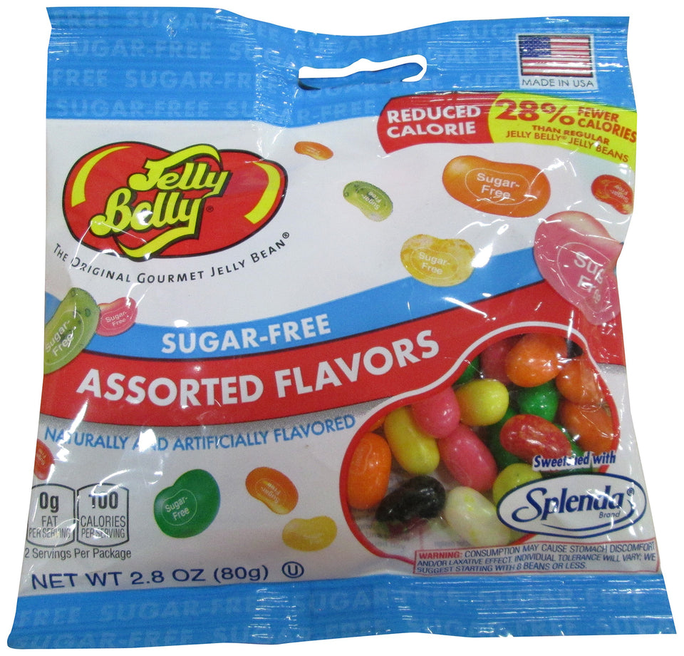 Jelly Belly sugar-free jelly beans assortment in 2.8 oz bags; calorie-conscious snacking option