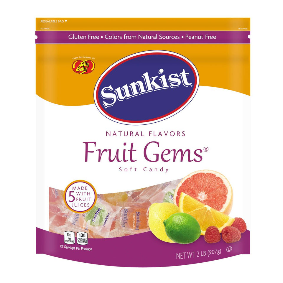 Jelly Belly Sunkist Fruit Gems 2 lb bag with assorted flavors and resealable packaging