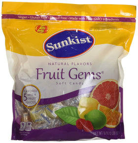 Jelly Belly Sunkist Fruit Gems bag front shows colorful fruit-flavored candies
