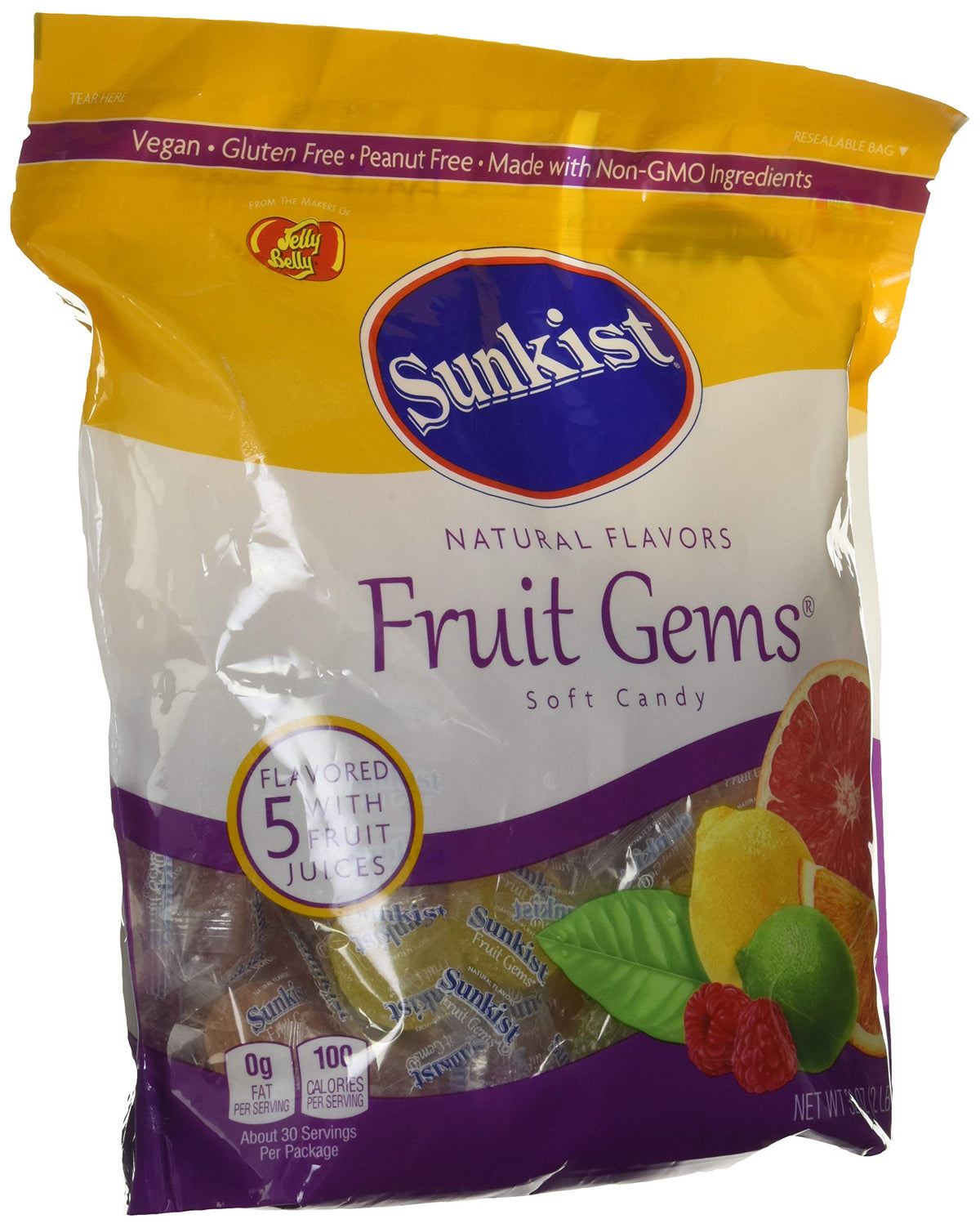 Close-up of Jelly Belly Sunkist Fruit Gems soft candies in assorted fruit flavors