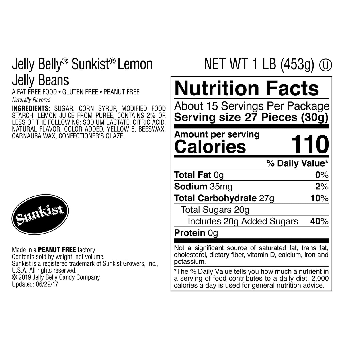 Pouring Jelly Belly Sunkist Lemon beans from a resealable bag for freshness
