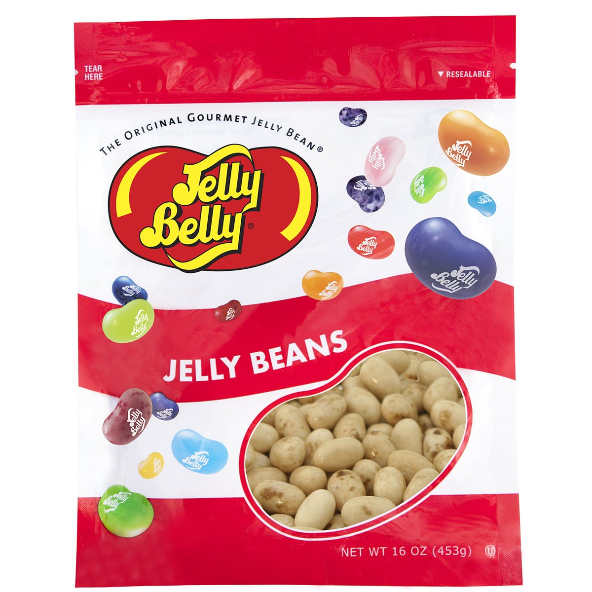 Jelly Belly Toasted Marshmallow jelly beans in a resealable bag for lasting freshness