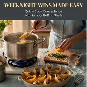 Jellybean Foods mega shells on table ideal for crowd-pleasing dinners.