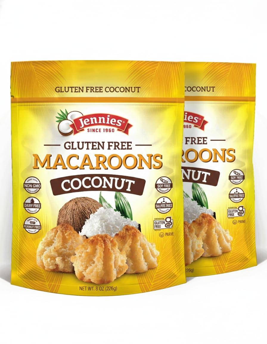 Jennies Coconut Macaroons 2-pack pack shot with resealable pouch for on-the-go snacking.
