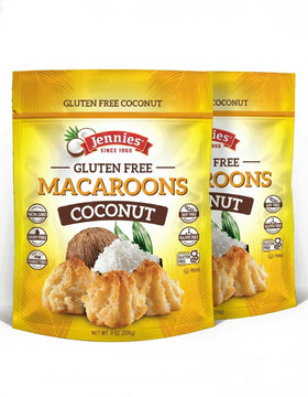 Jennies Coconut Macaroons 2-pack pack shot with resealable pouch for on-the-go snacking.