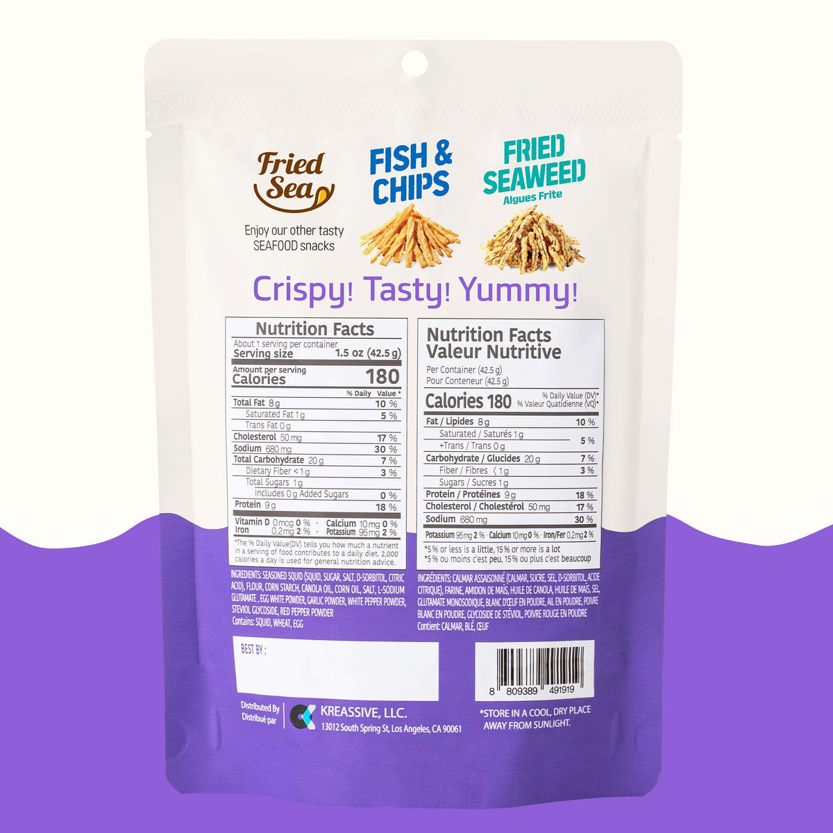 JEOLLANAMDO ready-to-eat calamari chips ideal for travel and breaks.