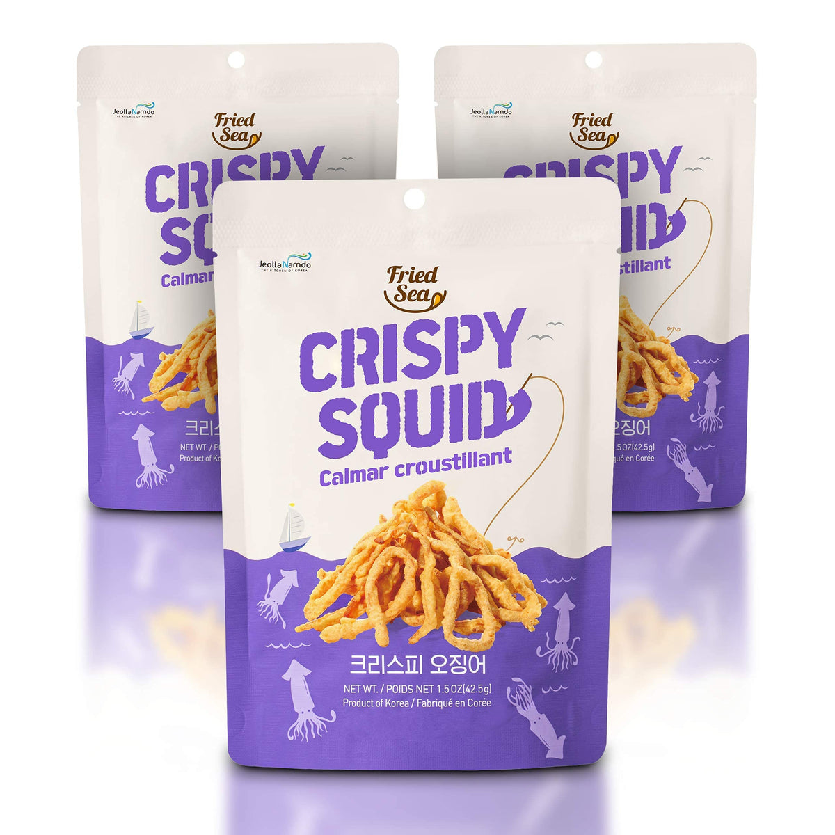 JEOLLANAMDO Calamari Chips real squid 3-pack for savory snacking.