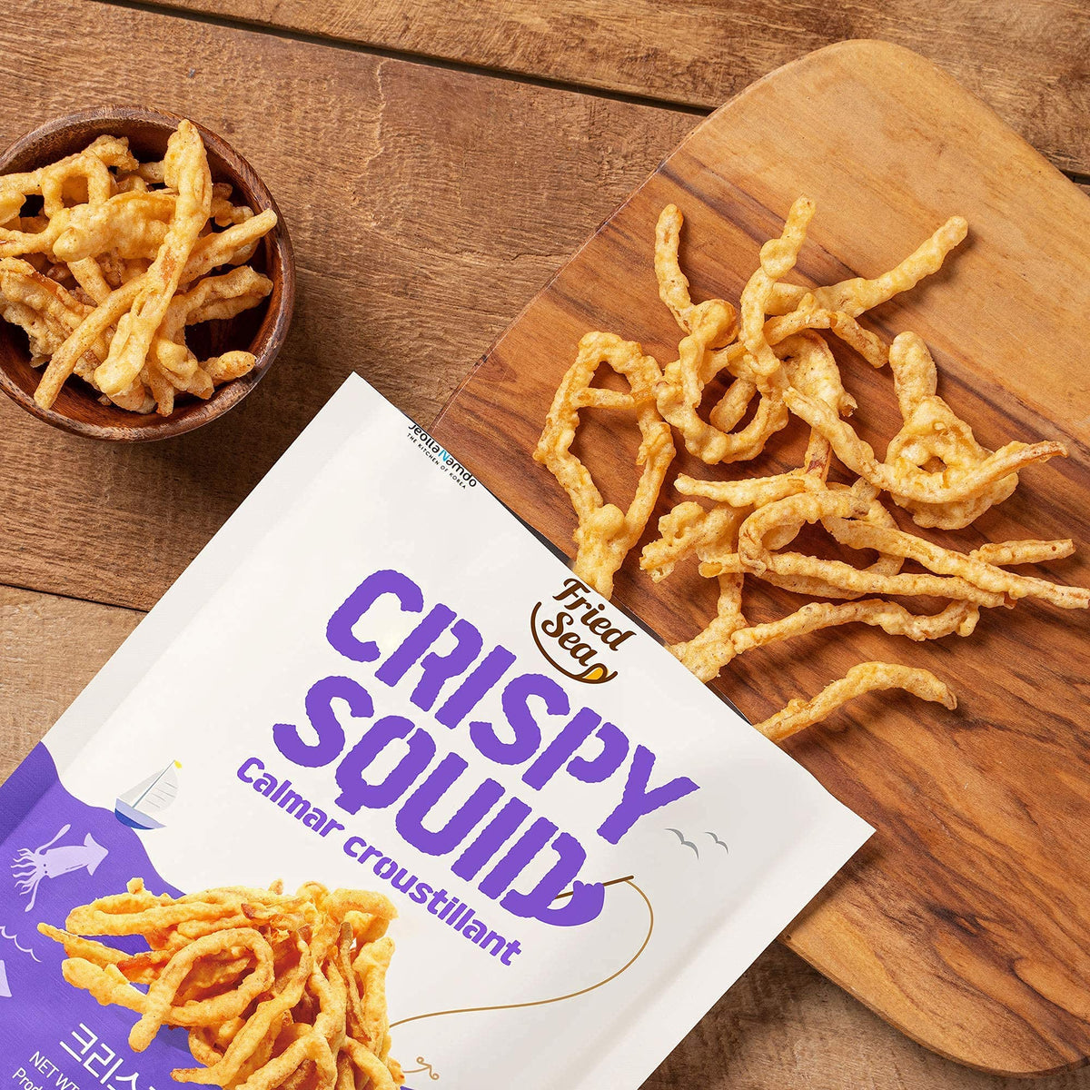 JEOLLANAMDO Calamari Chips showcase taste of the sea with real squid flavor.