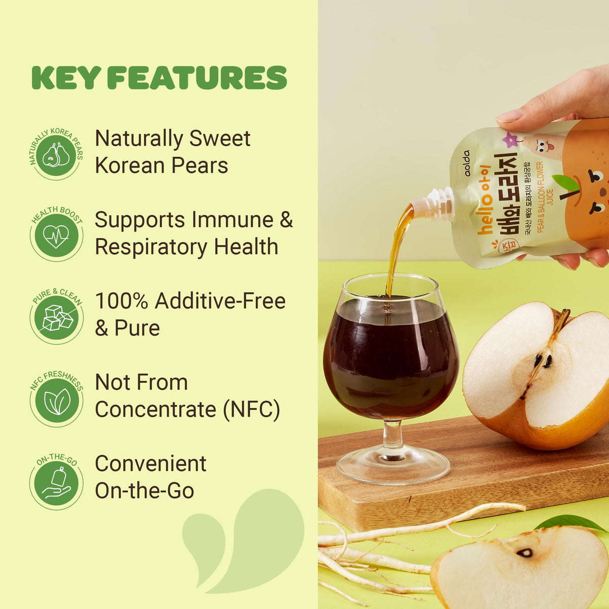 NFC Not From Concentrate label on JEOLLANAMDO pouch
