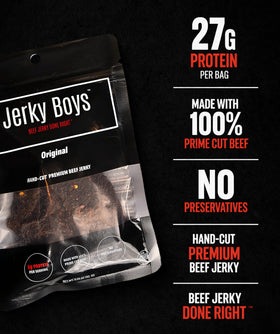 Low-carb friendly Jerky Boys beef jerky for carb-conscious snacking