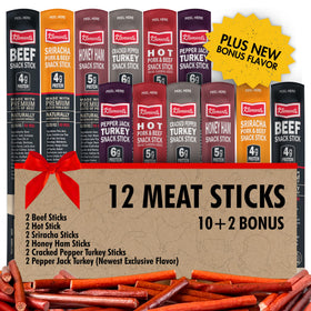 Jerky.com 12-pack sampler showcases bold sticks for on-the-go snacking.