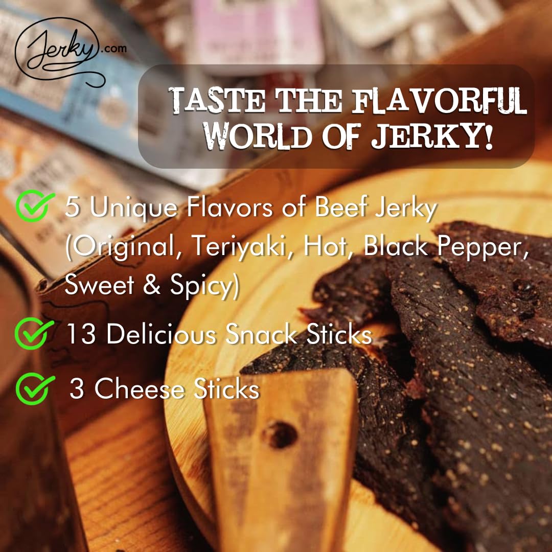 Jerky.com black pepper beef jerky close-up with bold seasoning for a spicy snack