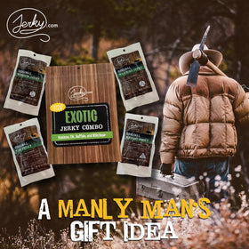 Jerky.com Exotic meat sampler showcasing four distinct flavors
