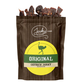 Jerky.com Exotic Original Ostrich Jerky pack, a high-protein snack for busy days.