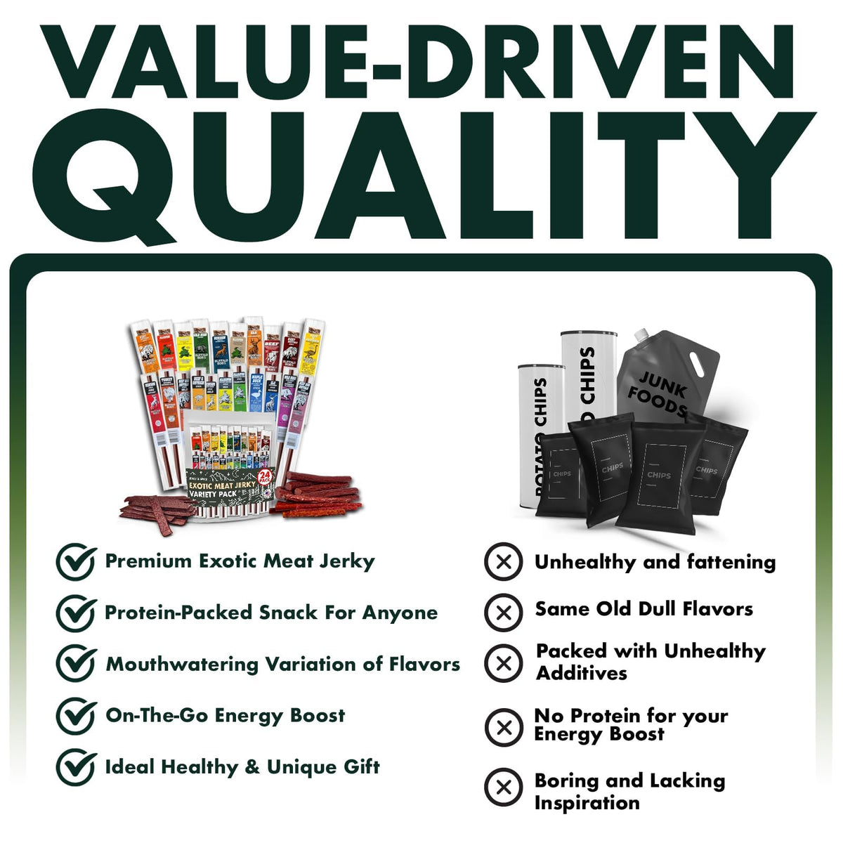 Buffalo Bob's jerky variety strips and sticks showcase exotic flavors