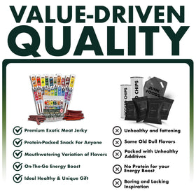 Buffalo Bob's jerky variety strips and sticks showcase exotic flavors