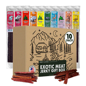 Jerky-n-Spice Exotic Jerky Gift Box front view for on-the-go snacking