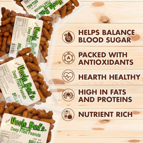 Uncle Bud's Cajun peanuts in shell ideal for gatherings and road trips.