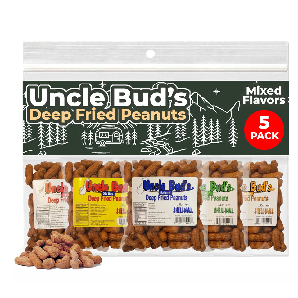 Jerky-n-Spice Uncle Bud's deep fried peanuts in shell variety pack for party snacking
