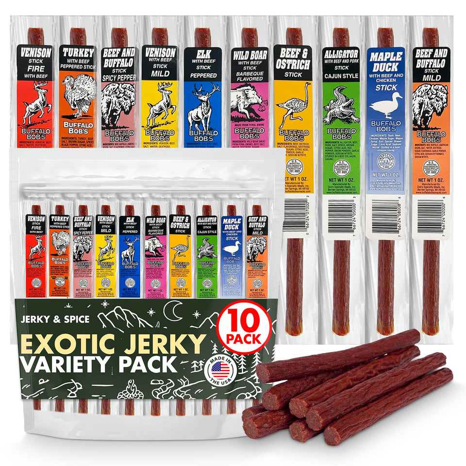 Jerky-n-Spice wild game sticks 10-pack—bold, savory flavors for on-the-go snacking