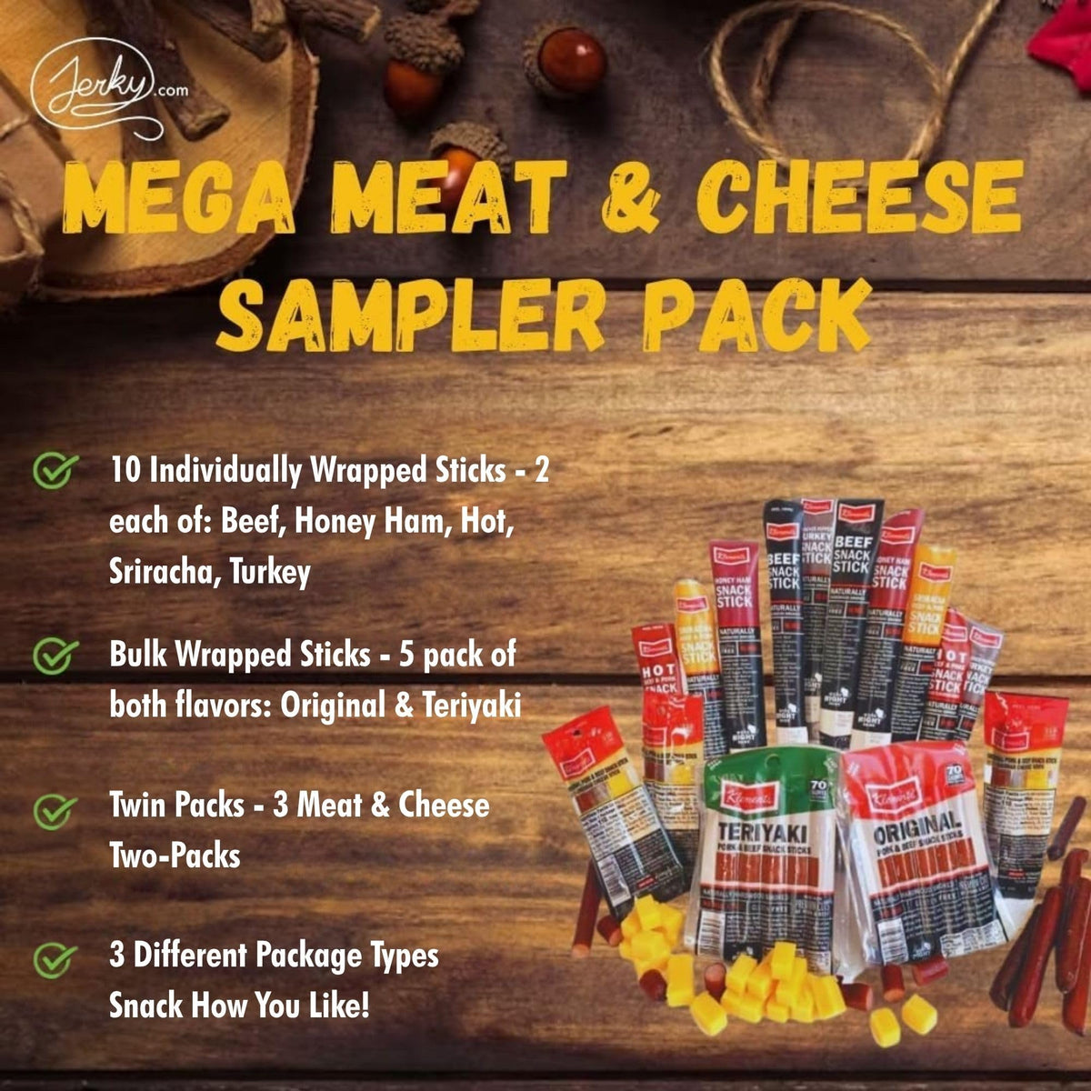 Jerky.com beef sticks featured in the sampler for hearty lunches