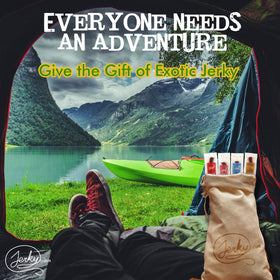 Jerky.com gift bag with rugged canvas label ideal for gifting.