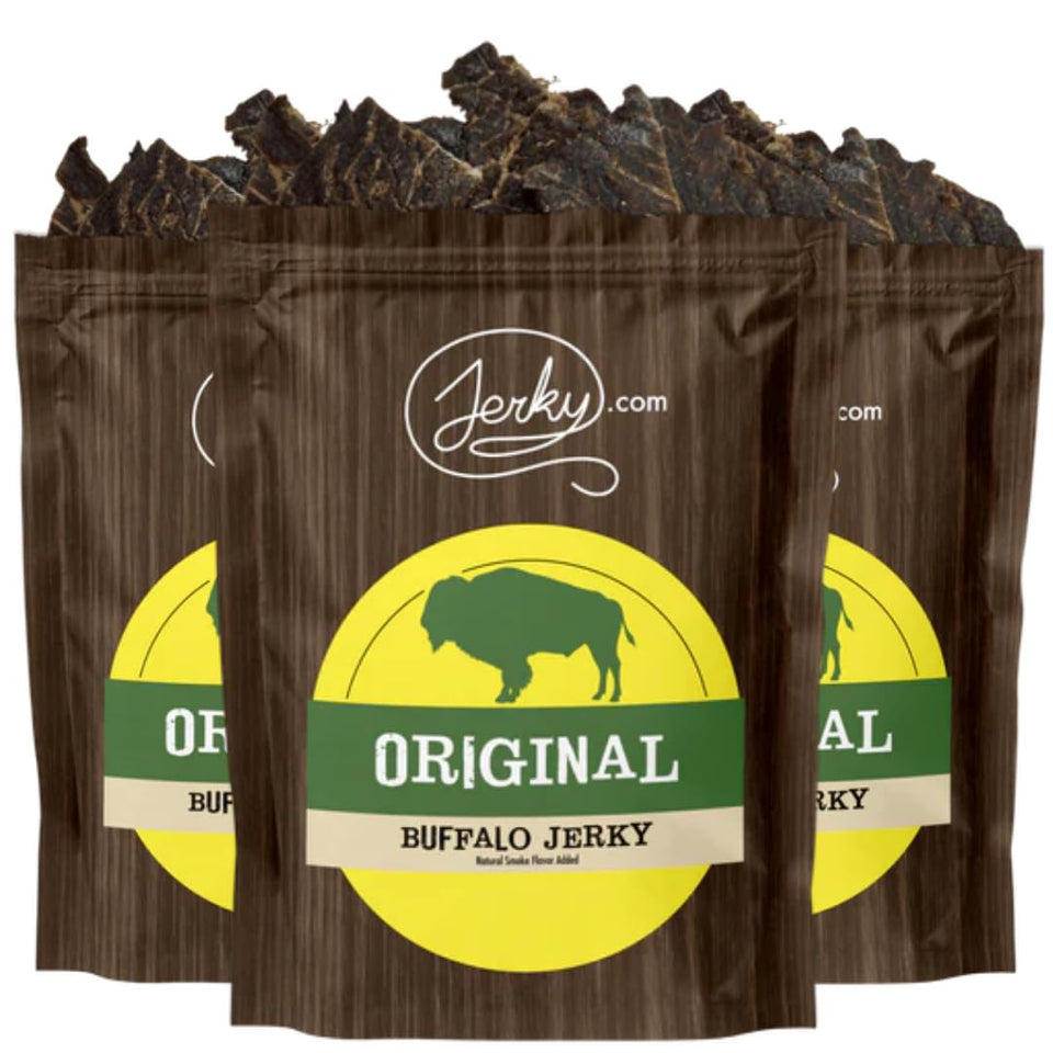 Jerky.com Original Buffalo Jerky 3-Pack for on-the-go protein and bold flavor.