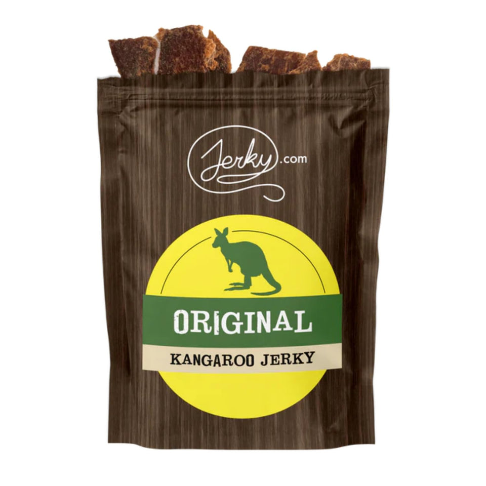 Jerky.com Original Kangaroo Jerky package front view, premium protein snack for on-the-go