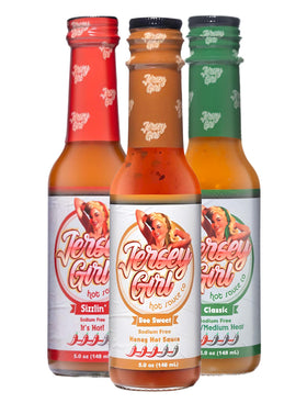 Jersey Girl Sizzlin' Ghost & Scorpion sauce bottle adds bold heat.