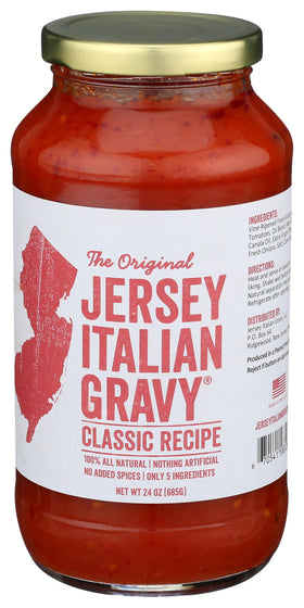 Jersey Italian Gravy jar front label, NJ-style sauce ideal for weeknight pasta