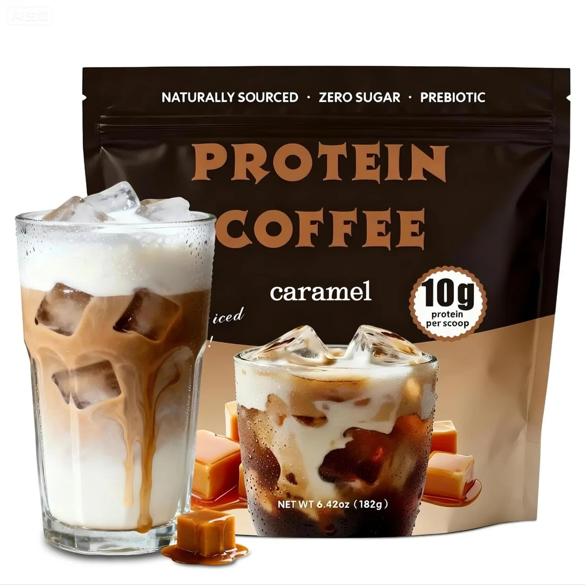 JERYMVA Caramel Protein Iced Coffee bottle-front view highlighting energy blend