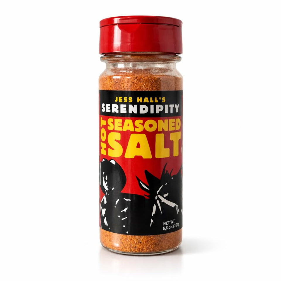 Jess Hall's Serendipity hot seasoned salt bottle ready for everyday cooking and bold flavor.
