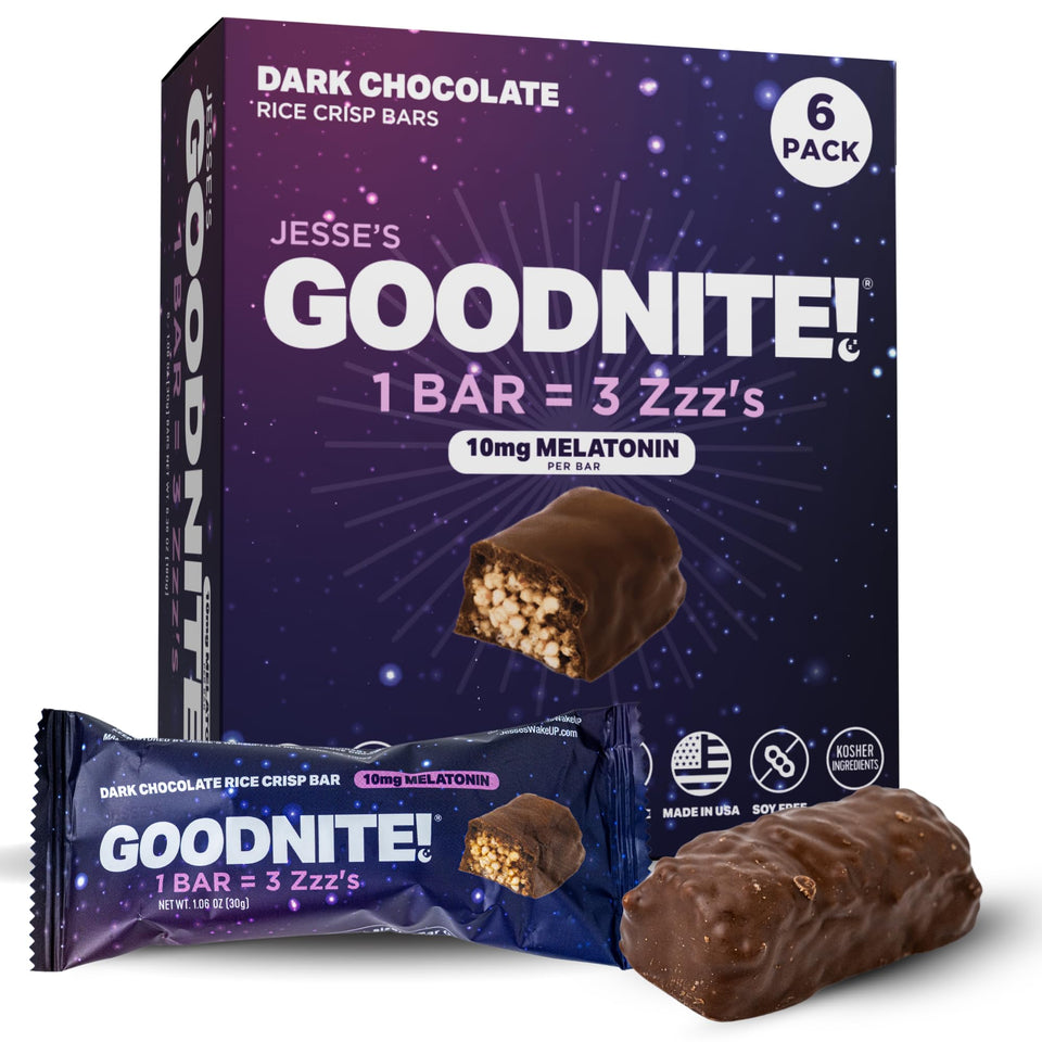 Jesse's WakeUP! GOODNITE wrapped bar as a convenient bedtime treat.