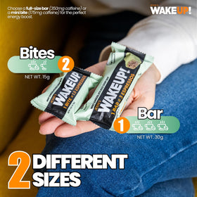 Jesse's WakeUP bite graphic showing 175 mg caffeine per bite