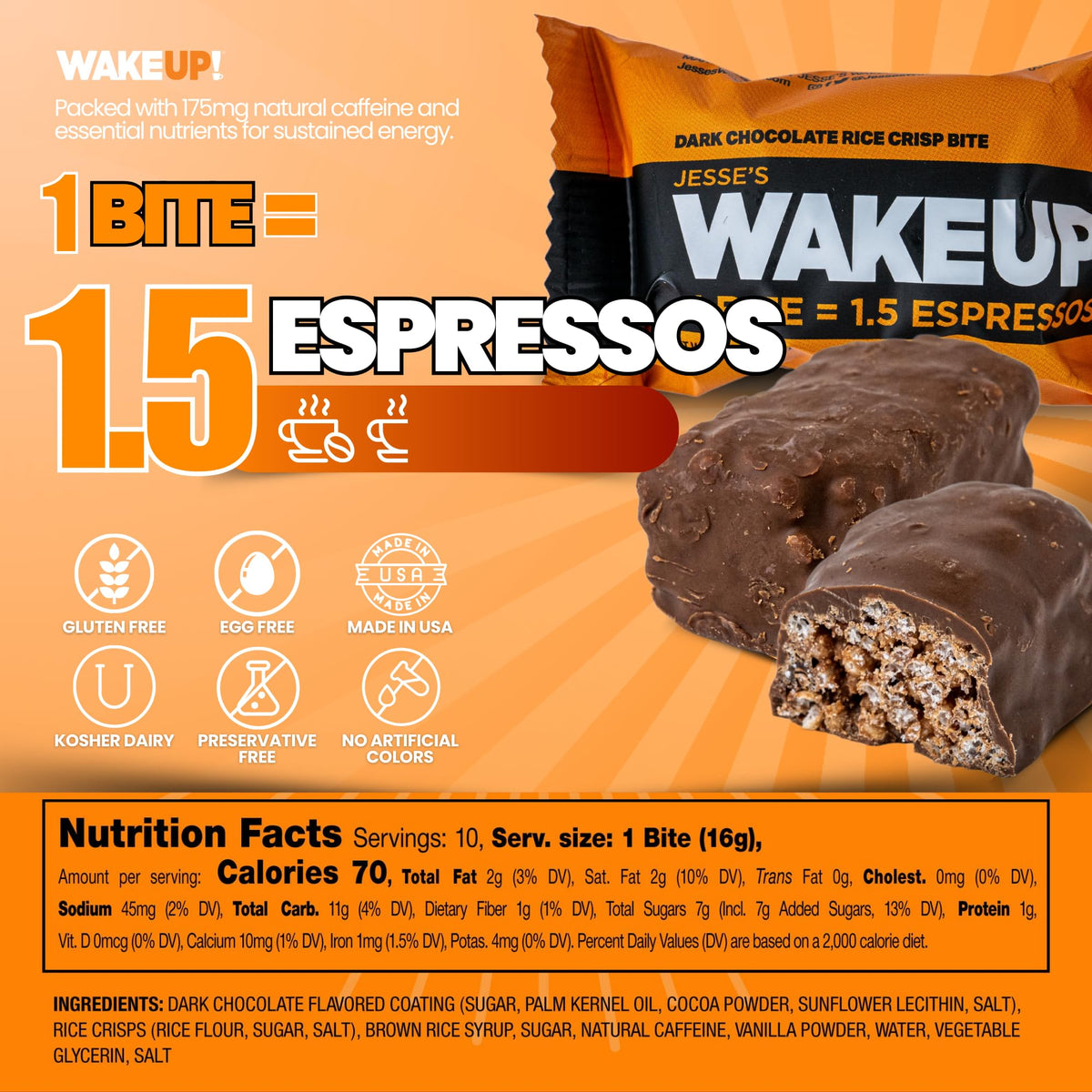 WAKEUP! bar with dark chocolate glaze for on-the-go energy