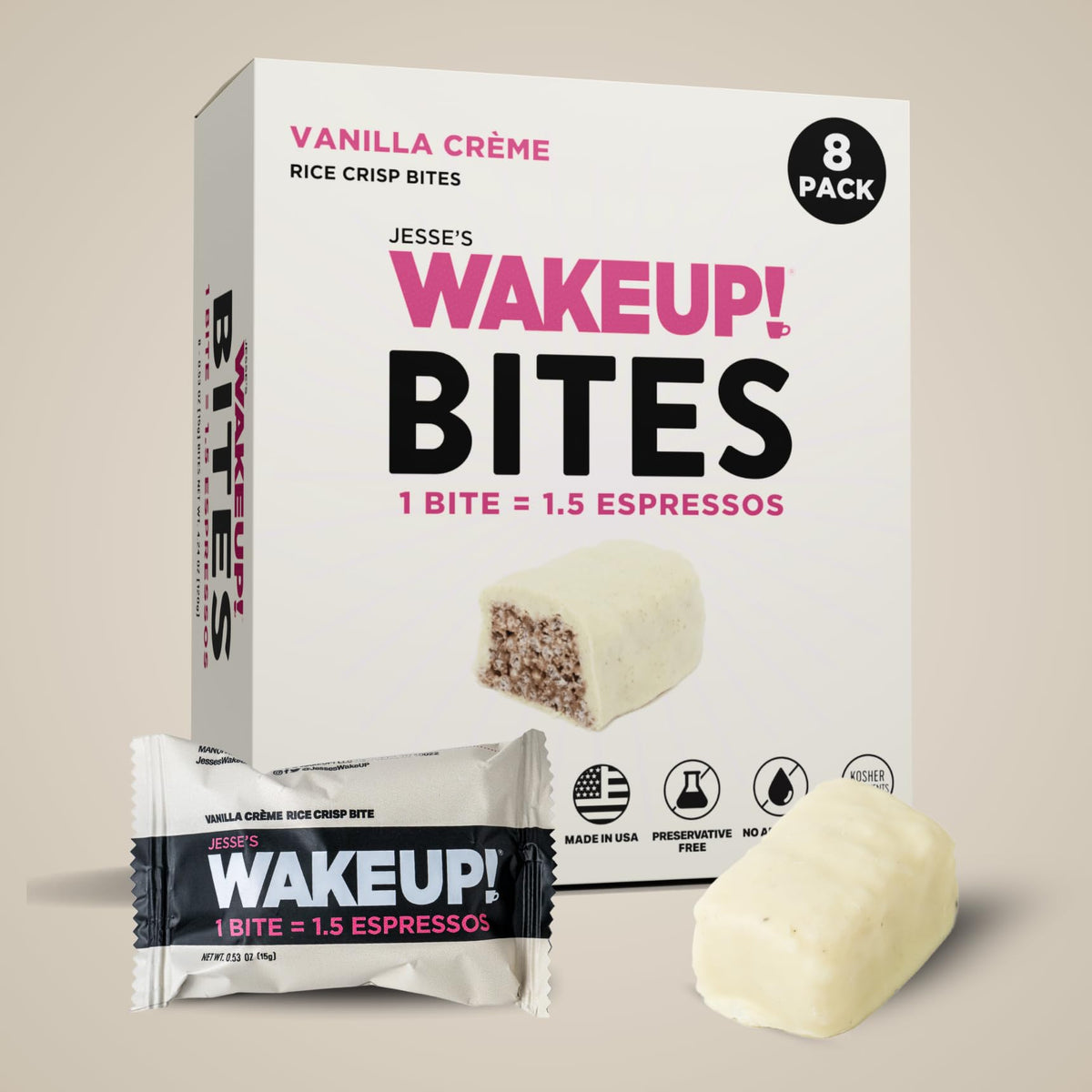 Jesse's WakeUP! bite travel-friendly and TSA-ready for flights.