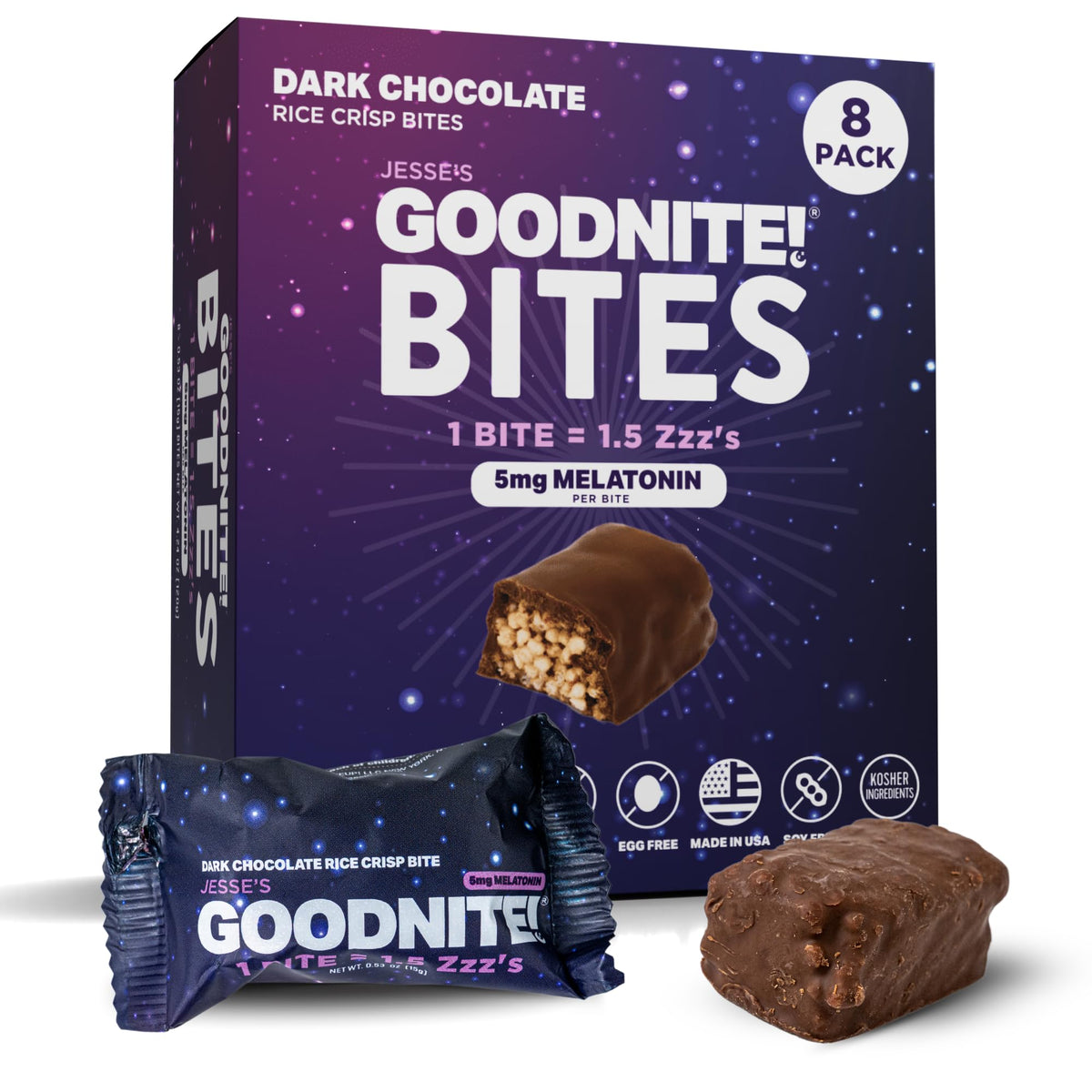 GoodNite Sleep Bites packaging showing a travel-friendly bedtime snack