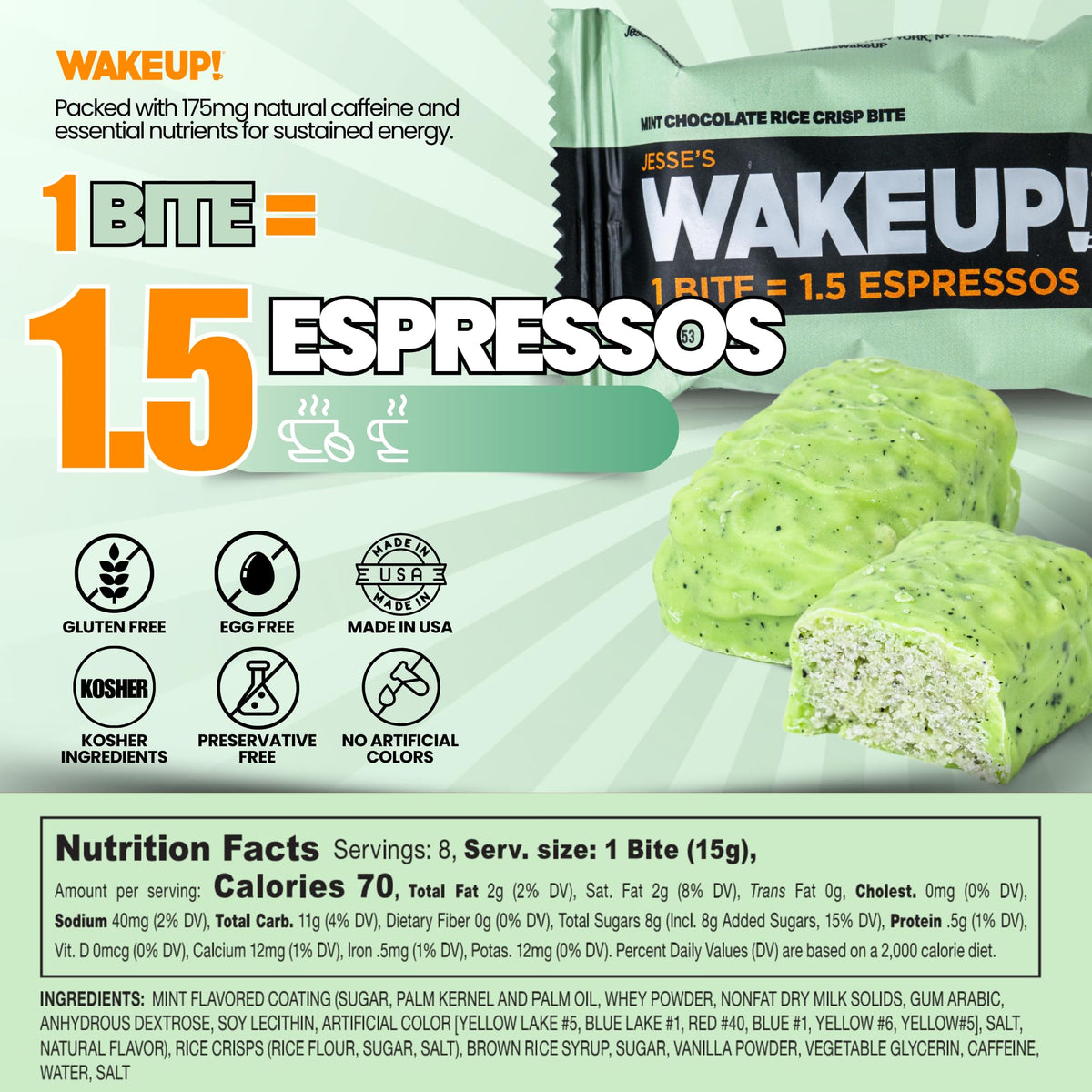 Individually wrapped WakeUP bite ready for quick energy