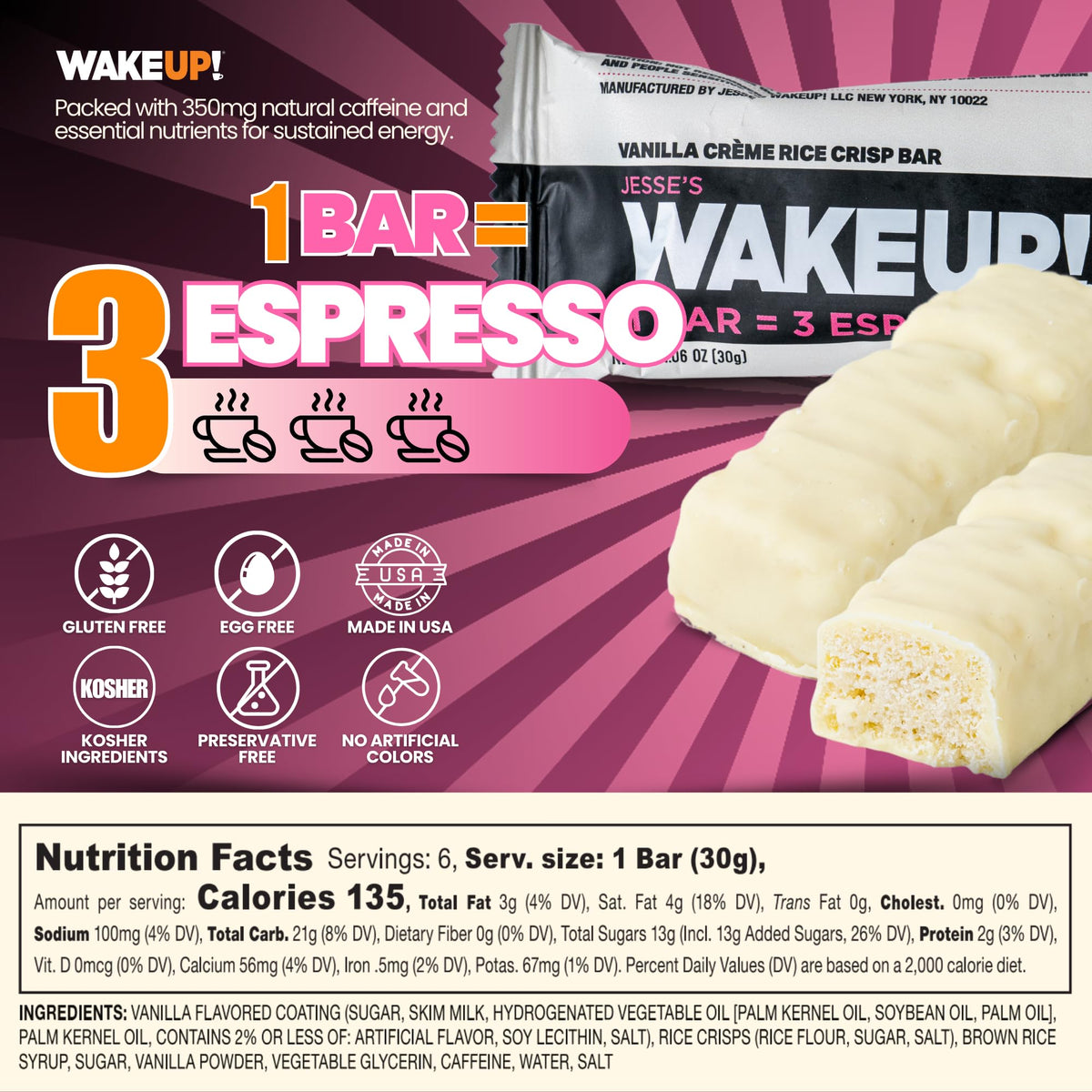 Jesse's WakeUP Vanilla Creme bar in hand for quick energy during workout