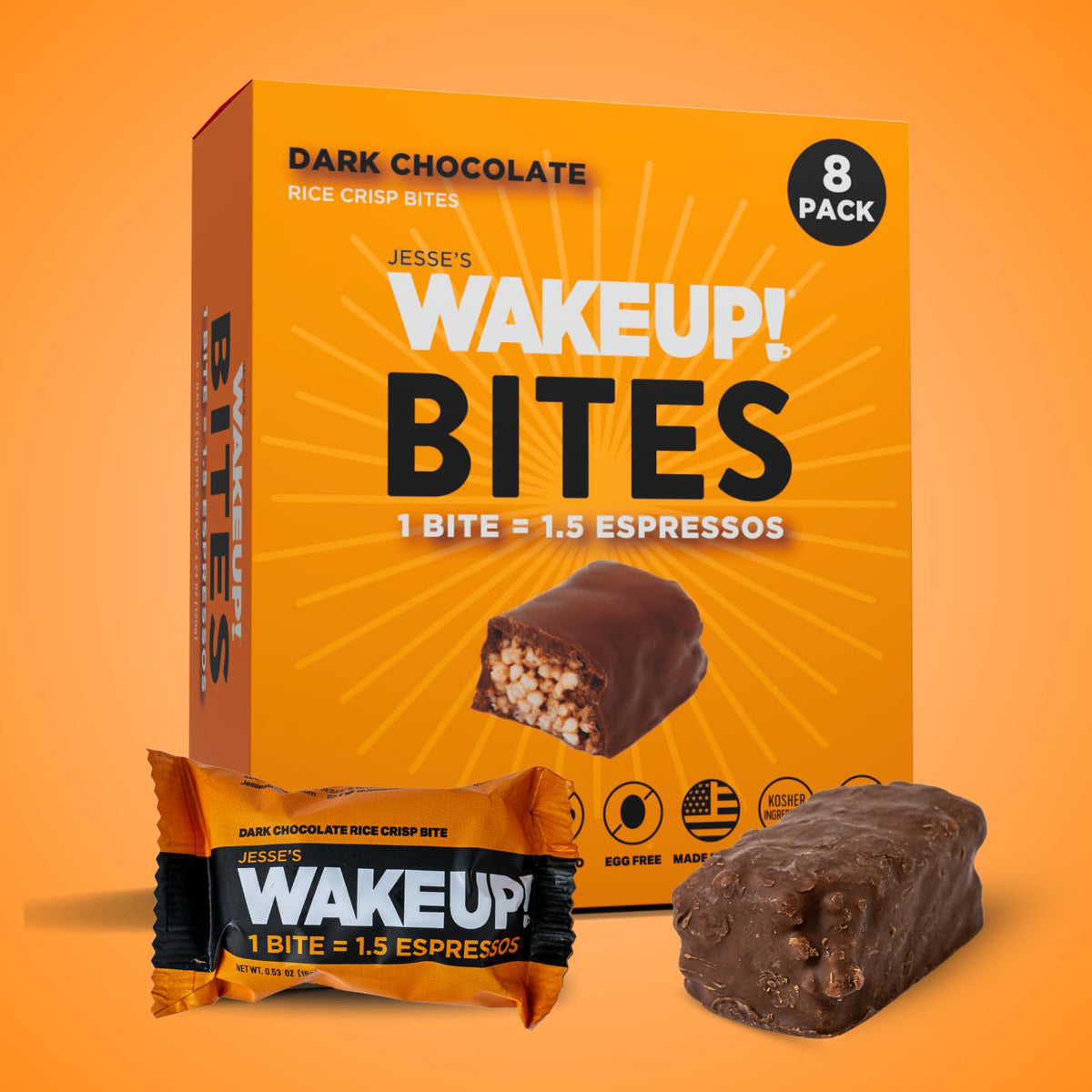WAKEUP! vegan gluten-free kosher badge on packaging