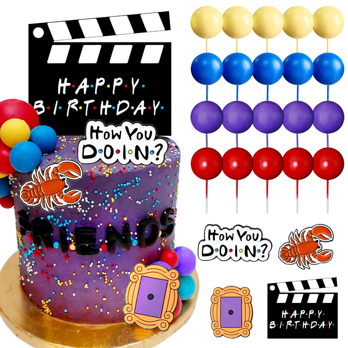 JeVenis purple cake balls provide contrasting accents on pale frosting.