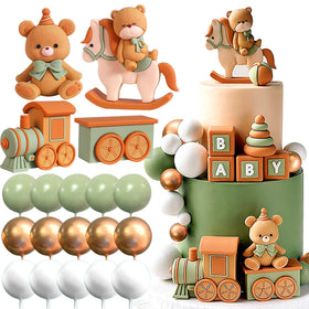 JeVenis Sage Green Bear cake topper for baby showers and desserts