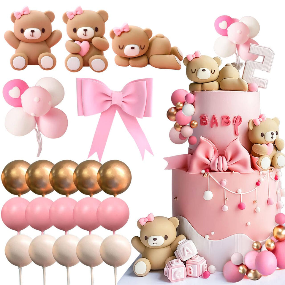 JeVenis teddy bear cake decoration set creates a charming centerpiece for celebrations.