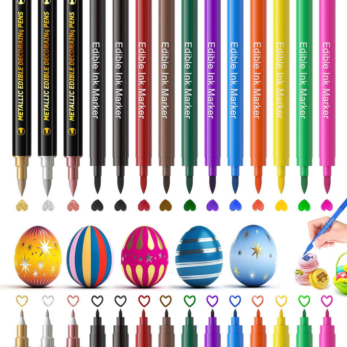 Jewem edible markers 14-pcs set for vibrant cookie and cake decorating.